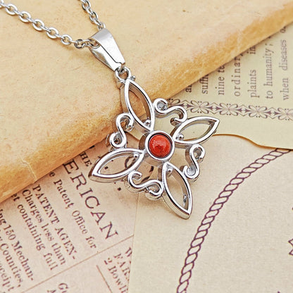 Collar Nudo de Bruja Acero Inox. con Jaspe Rojo