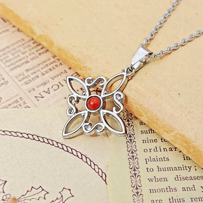 Collar Nudo de Bruja Acero Inox. con Jaspe Rojo