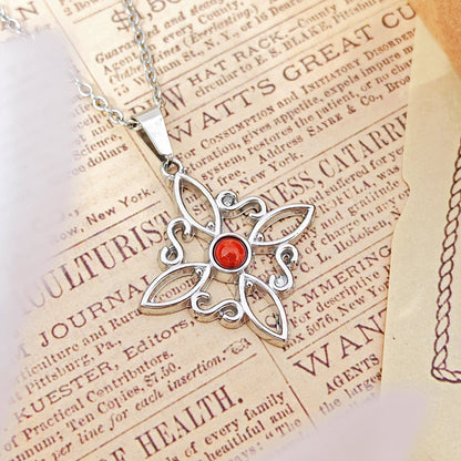 Collar Nudo de Bruja Acero Inox. con Jaspe Rojo