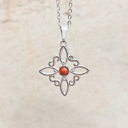 Collar Nudo de Bruja Acero Inox. con Jaspe Rojo