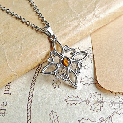 Collar Nudo de Bruja Acero Inox. con Ojo de Tigre