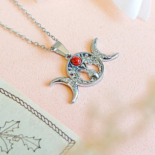 Collar Triple Diosa Jaspe Rojo - Acero Inoxidable