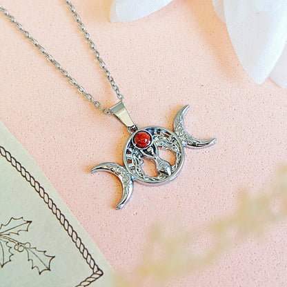 Collar Triple Diosa Jaspe Rojo - Acero Inoxidable