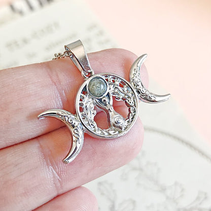 Collar Triple Diosa Labradorita - Acero Inoxidable