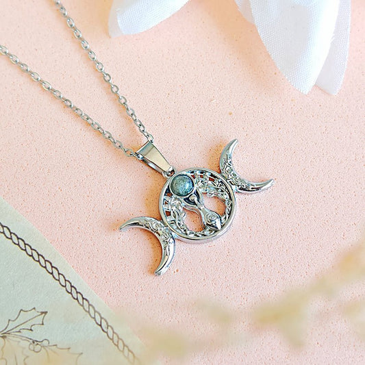 Collar Triple Diosa Labradorita - Acero Inoxidable