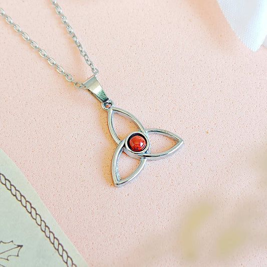 Collar Triqueta Jaspe Rojo - Acero Inoxidable