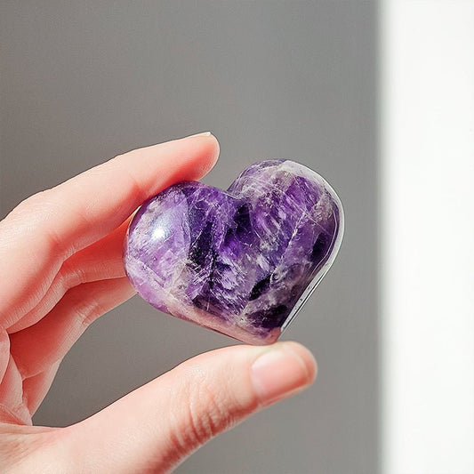 Corazón de amatista en forma geométrica, cristal violeta pulido, ideal para decoración espiritual, de Mystical Tienda.