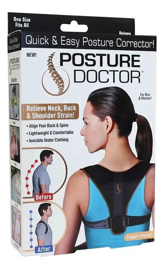 Corrector postural ajustable de innovagizmo que ayuda a corregir la postura y aliviar dolor de espalda y cuello.