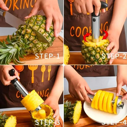 Cortador de piña innovagizmo en acero inoxidable, con mango ergonómico y diseño resistente para cortar piñas fácilmente.