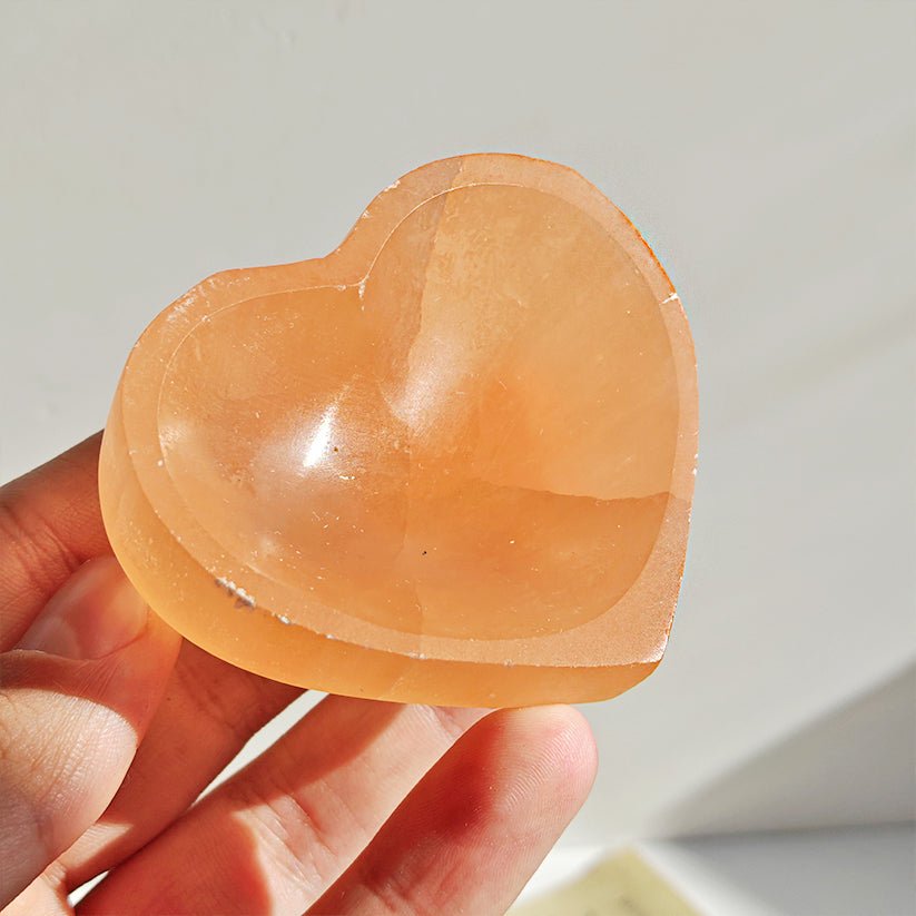 Cuenco Corazón de Selenita Naranja 6 cm - Sensaido