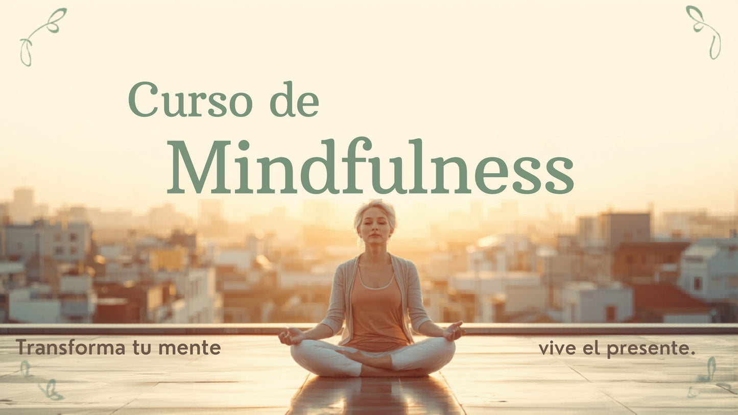 Portada del curso de Mindfulness para reducir ansiedad y estrés por Sensaido, con imágenes relajantes y elementos de meditación.