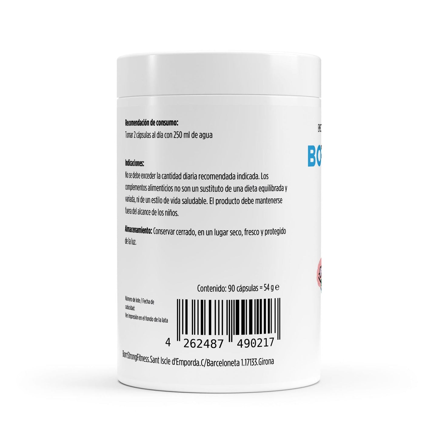 Suplemento BORNSTRONG FITNESS Magnesium Complex + Vitamina B6 para recuperación muscular y relajación, envase con cápsulas.