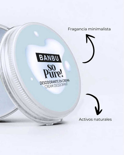 Desodorante crema ecológico BANBU ECO SO PURE, crema natural para la protección diaria, con ingredientes orgánicos y sin alcohol.
