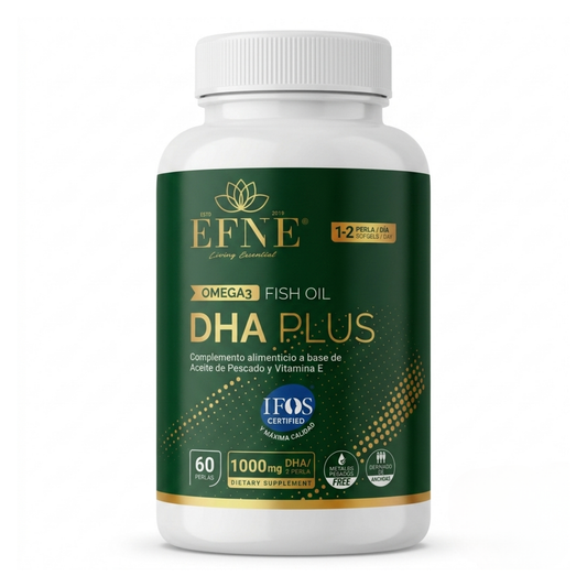 Perlas de Omega 3 DHA Plus EFNE con certificación IFOS, forma de triglicérido, 60 unidades, vista frontal del producto