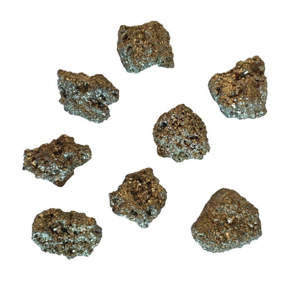 Drusa de pirita chispa, mineral bruto de color dorado y metálico, con cristales brillantes y forma irregular.