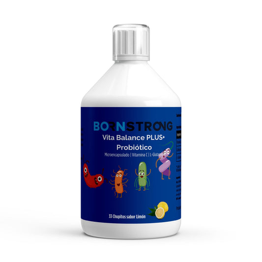 Suplemento Vita Balance PLUS+ de BORNSTRONG FITNESS con cultivos bacterianos para una microbiota equilibrada y digestión suave.