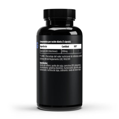 Suplemento de Coenzima Q10 de BORNSTRONG FITNESS para energía celular y salud del corazón, en envase con cápsulas.