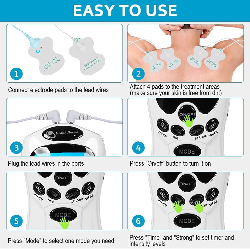 Electroestimulador digital portátil de innovagizmo con pantalla y controles, ideal para terapia muscular y alivio del dolor.