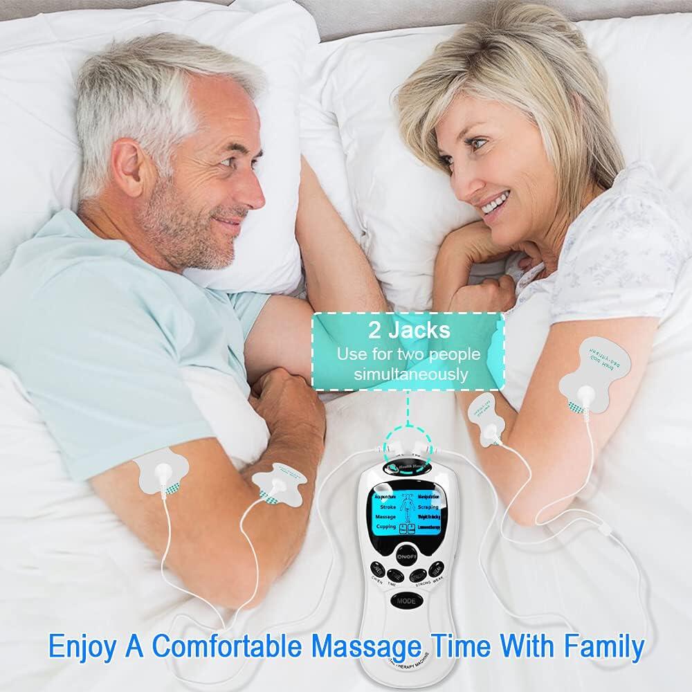 Electroestimulador digital portátil innovagizmo con pantalla y controles, diseñado para terapia muscular y alivio del dolor.