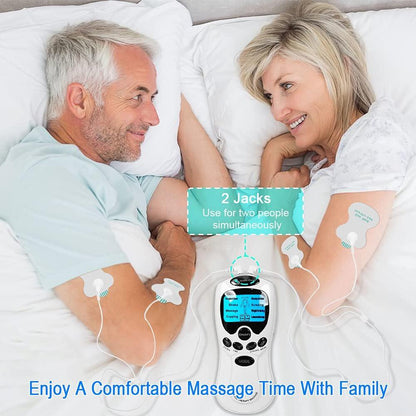 Electroestimulador digital portátil innovagizmo con pantalla y controles, diseñado para terapia muscular y alivio del dolor.