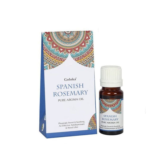Esencia de romero español Goloka en frasco, aroma natural y fresco, para aromaterapia y uso en ambientes.