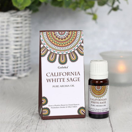 Esencia de Salvia Blanca Goloka en frasco, ideal para aromaterapia y rituales de limpieza energética, de la marca Mystical Tienda.