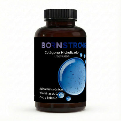 Cápsulas de colágeno hidrolizado premium PLUS de BornStrong Fitness, 180 cápsulas, suplemento para la salud de la piel y articulaciones.