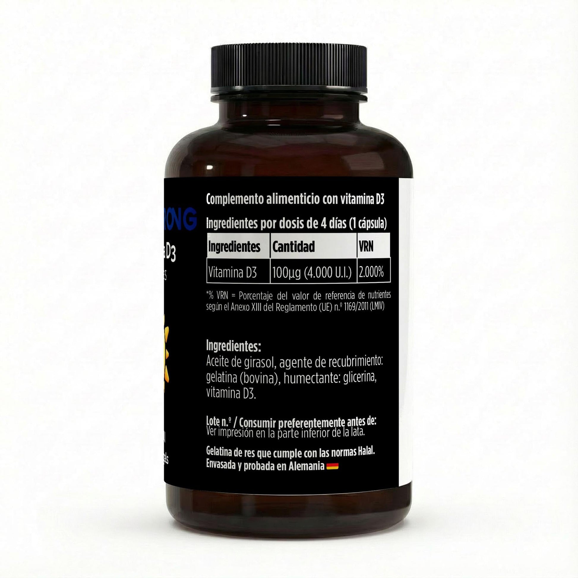 Suplemento de vitamina D3 4000 IU de BORNSTRONG FITNESS en 180 softgels, vitamina para fortalecer huesos y sistema inmunológico.