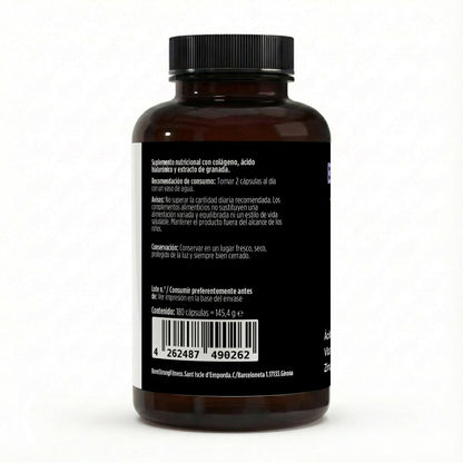 Cápsulas de colágeno hidrolizado premium PLUS de BORNSTRONG FITNESS, envase con 180 cápsulas en la imagen.