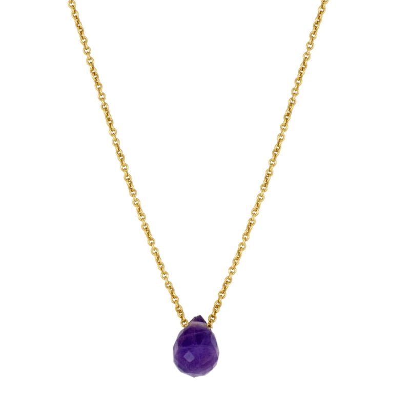 Gargantilla con gota facetada de amatista y cadena plateada, joya elegante y natural para mujer.