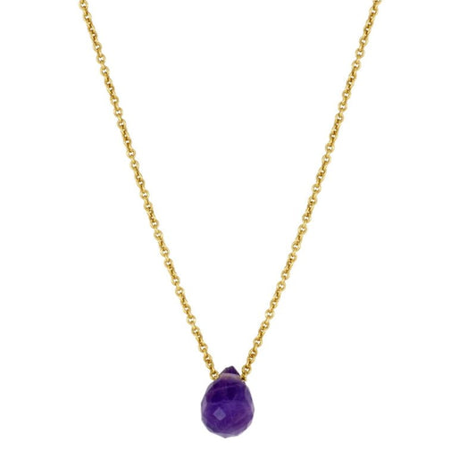 Gargantilla con gota facetada de amatista y cadena plateada, joya elegante y natural para mujer.