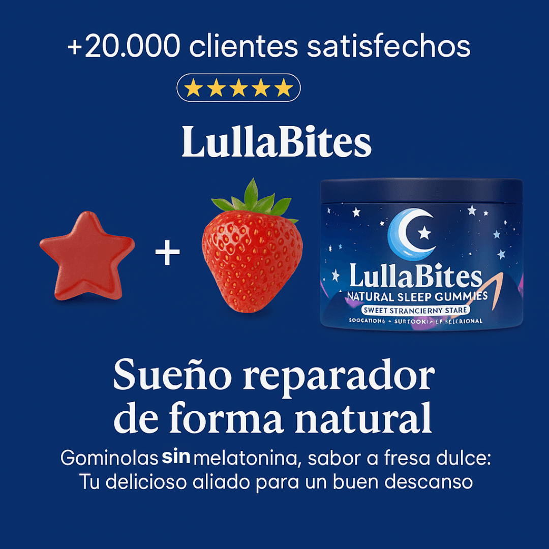 Gomitas LullaBites® para mejorar el sueño natural y reparador, sin melatonina, en envase con gomitas de sabor frutal