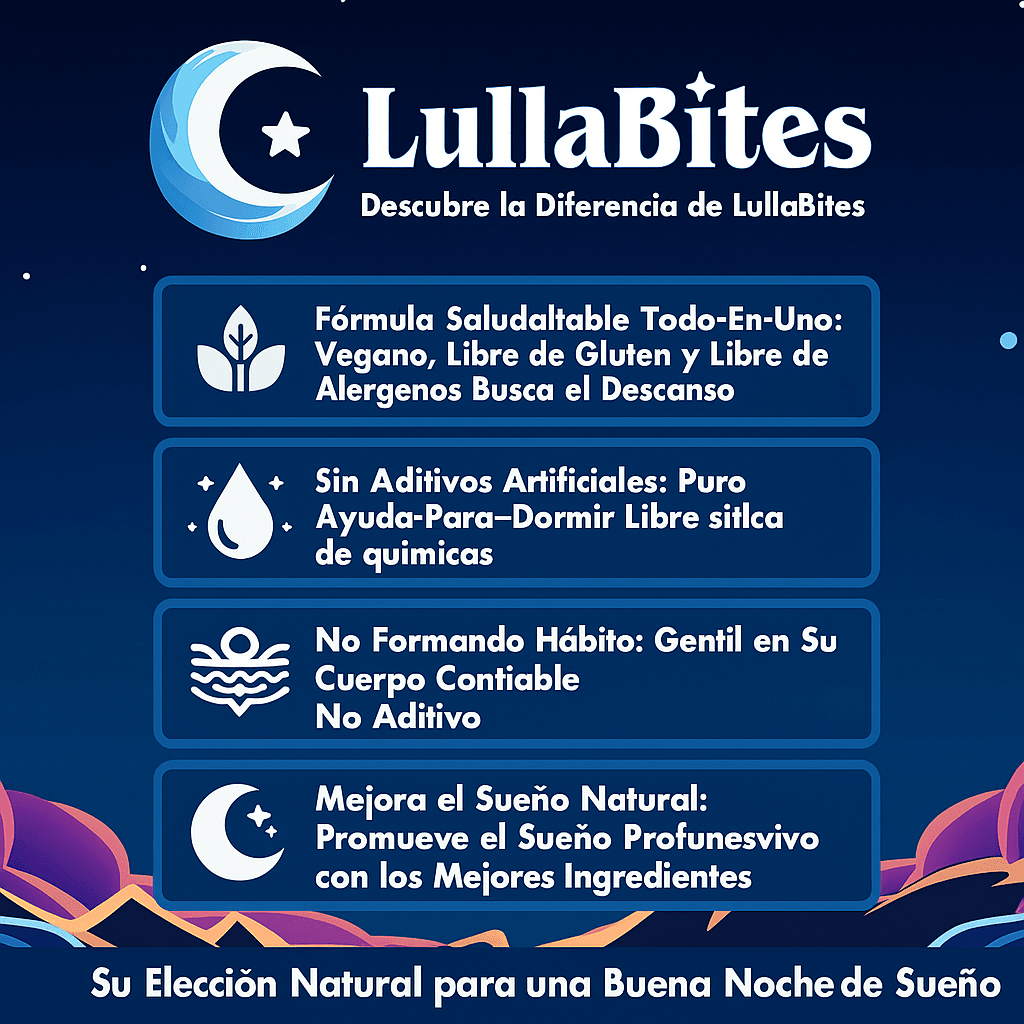 Gomitas LullaBites® para mejorar el sueño, sin melatonina, en envase con gomitas de sabor natural y reparador.