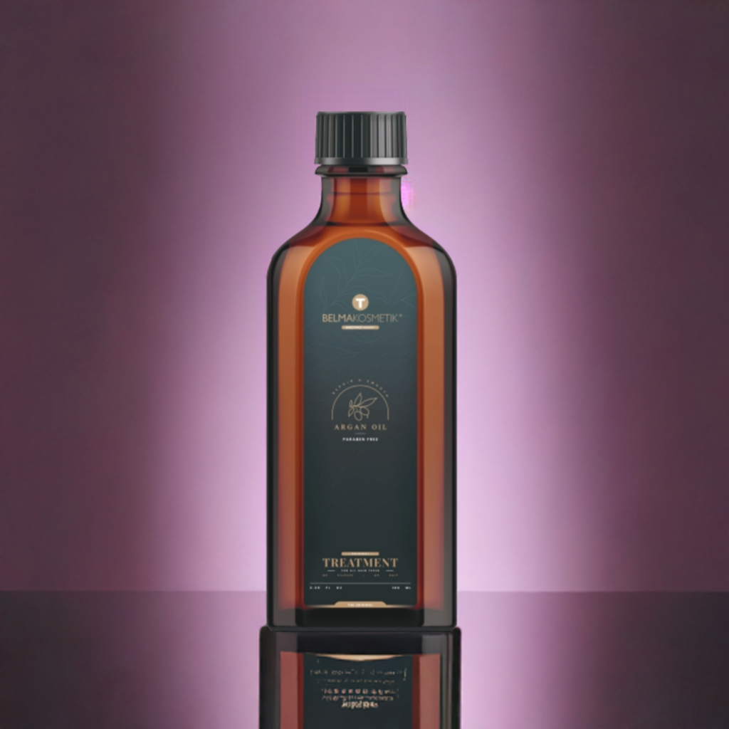 Sérum de argán Belma Kosmetik de la marca XARODIST, con aceite de argán para piel y cabello, en botella con gotero.
