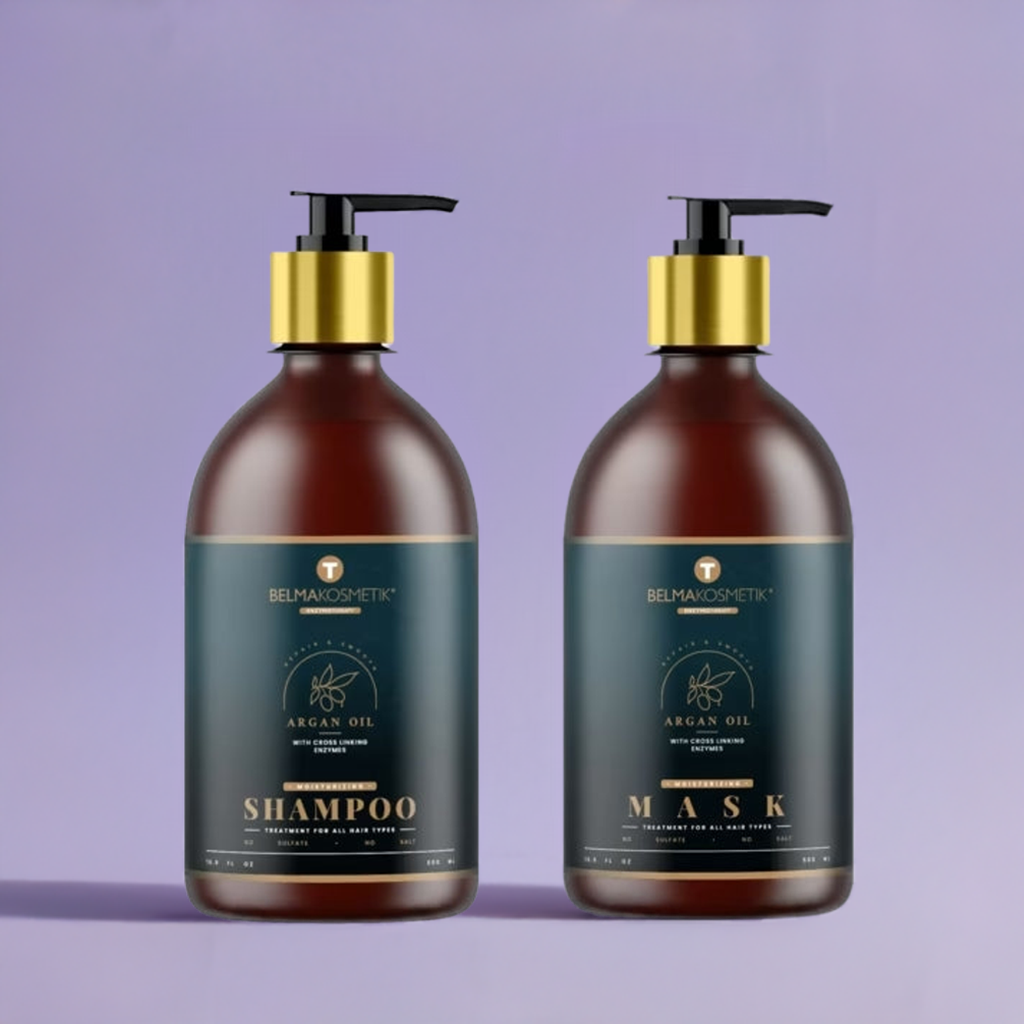 Kit de tratamiento capilar XARODIST Belma Kosmetik con aceite de argán para todo tipo de cabello y cuidado en casa.