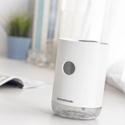 Humidificador ultrasónico recargable Vaupure de Innovagizmo, con diseño compacto y pantalla digital, en color blanco.