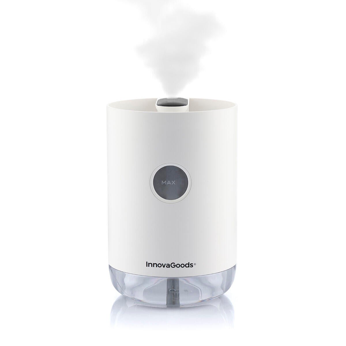 Humidificador ultrasónico recargable Vaupure de Innovagizmo con diseño compacto y manguera de salida de vapor.