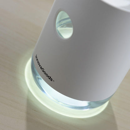 Humidificador ultrasónico recargable Vaupure de Innovagizmo con diseño compacto y boquilla de salida de vapor en color blanco.