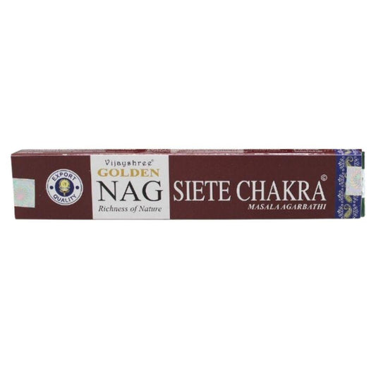 Incienso en varilla Golden Nag Siete Chakras de Mystical Tienda, paquete con varillas aromáticas para equilibrar chakras.