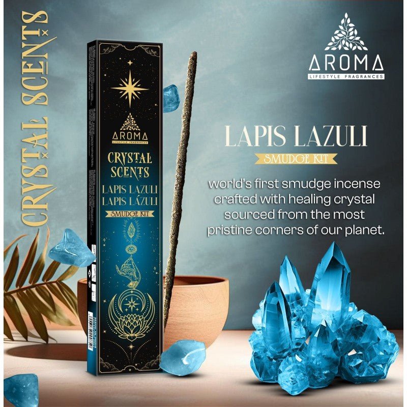 Incienso en varilla Lapislázuli de la marca Crystal Scents, aroma relajante con cristales de lapislázuli.