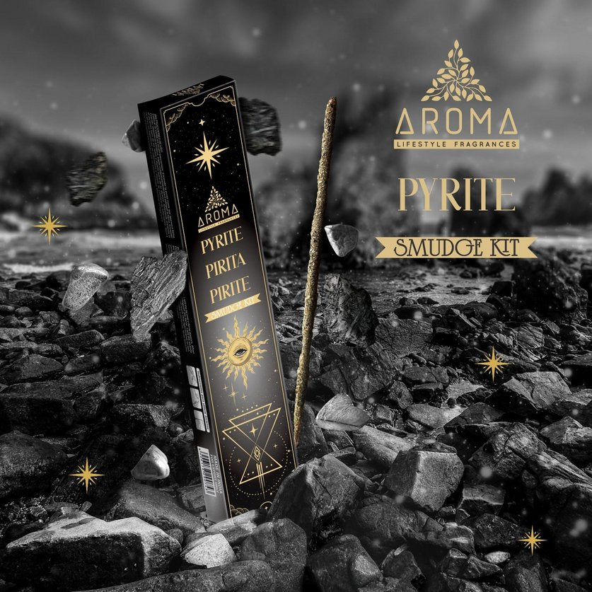 Incienso en barra Pirita de Crystal Scents Aroma, aroma relajante y natural, en paquete con varillas de incienso.