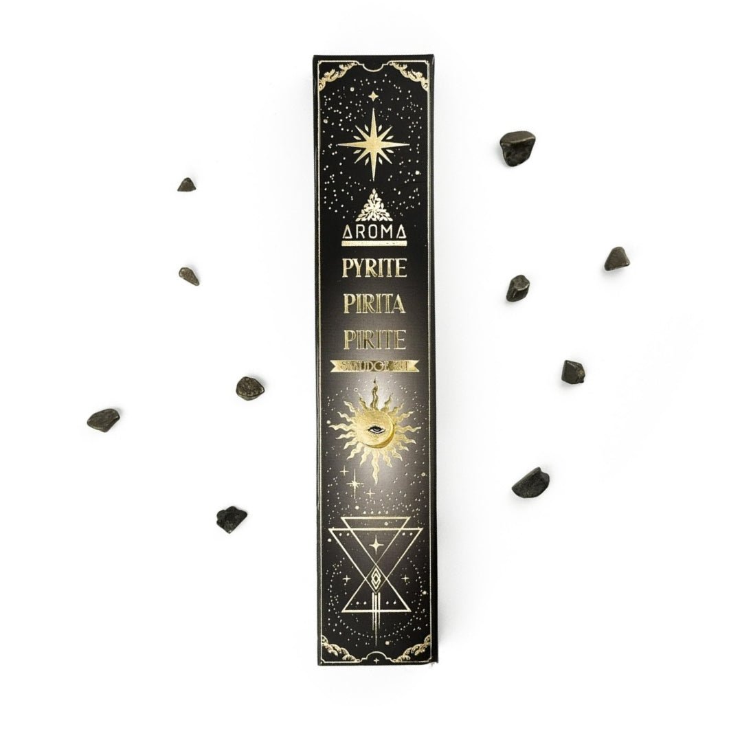 Incienso en varillas de cristal Scents Aroma Pirita de Mystical Tienda, aroma relajante y espiritual en presentación de varillas.