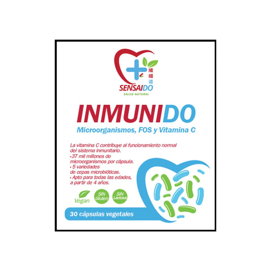 Inmunido 30 capsulas - Simbiótico (probióticos y prebióticos) + Vitamina C - Ayuda al Sistema Inmune y recuperar la microbiota