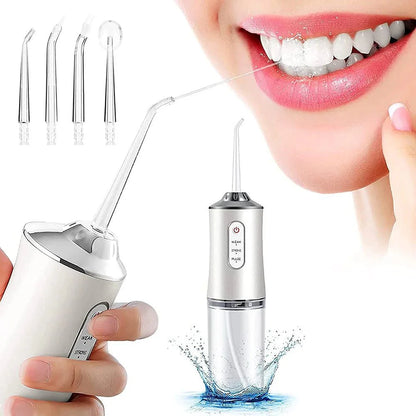 Irrigador dental portátil recargable para toda la familia, con boquilla y diseño compacto para limpiar y refrescar la sonrisa diaria.