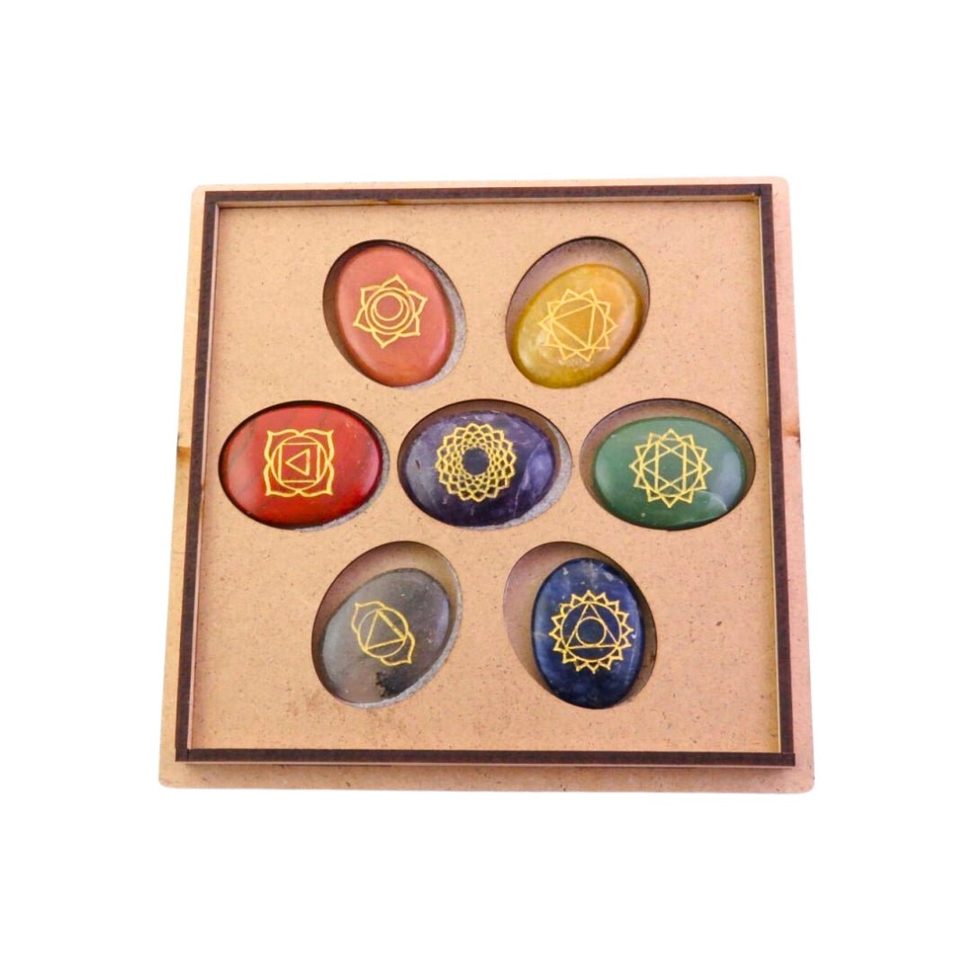 Kit 7 Chakras + Cajita de Madera Grabada