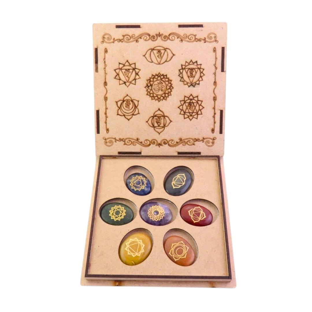Kit 7 Chakras + Cajita de Madera Grabada
