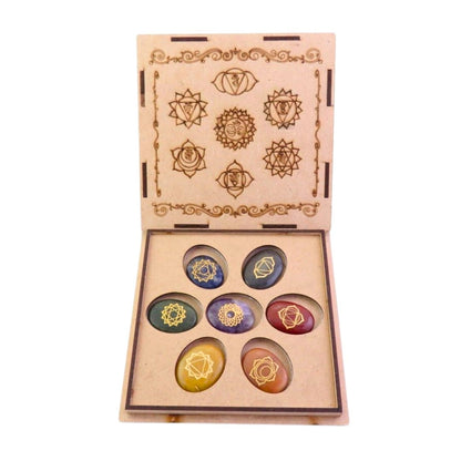 Kit 7 Chakras + Cajita de Madera Grabada