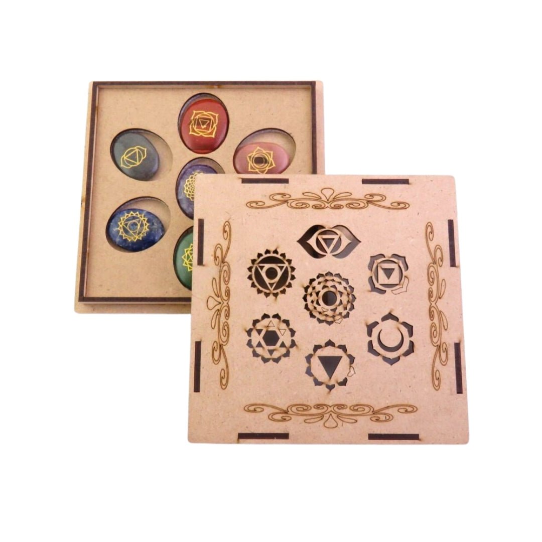 Kit 7 Chakras + Cajita de Madera Grabada