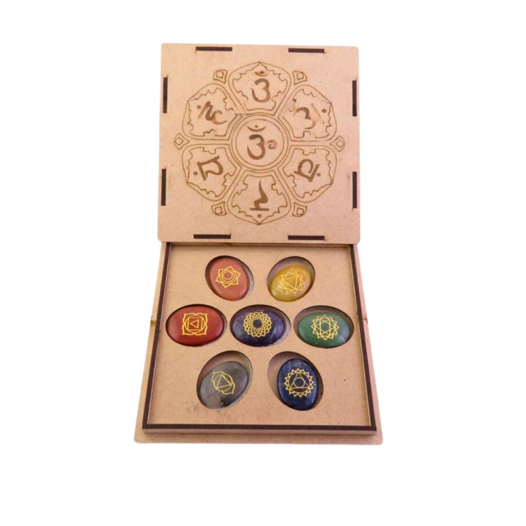 Kit 7 Chakras + Cajita de Madera Grabada - Sensaido