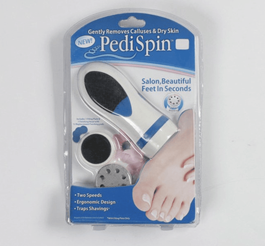 Lima eléctrica de pedicura innovagizmo en uso, con mango ergonómico y cabezal de lijado para cuidado de pies.